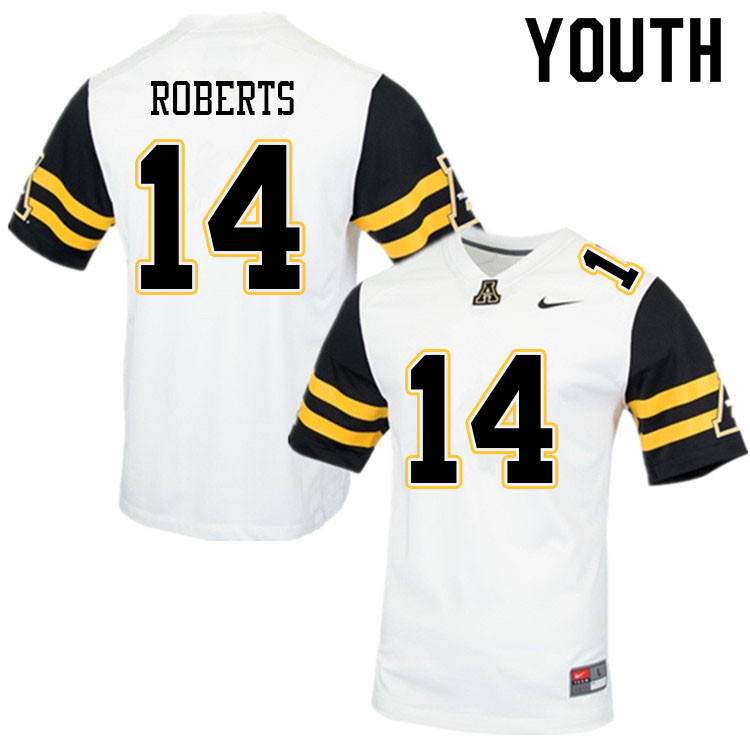 Youth #14 Kanye Roberts Appalachian State Mountaineers College Football Jerseys Sale-White - Click Image to Close